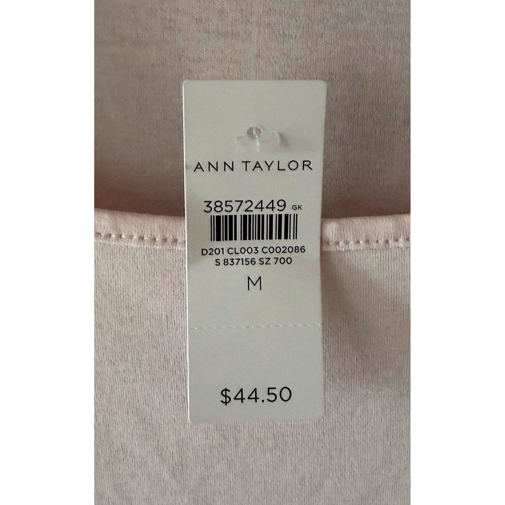 NWT Ann Taylor Size Medium Cropped Scoop Neck Cotton Tee Shirt Light Pink - Picture 4 of 5